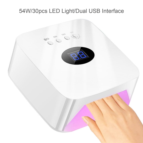 54W UV LED Nagellampa Bärbar Nageltork Manikyr/Pedikyr Härdningslampa för med 30s, 60s, 99s Timer för naglar och tår Red light