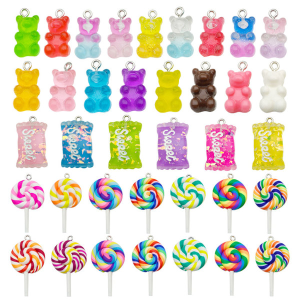 32 st färgglada godishängsmycke Berlock DIY Bear Charm Lovely Lollipop Form för konsthantverk Smyckenstillverkning Armband Örhängen