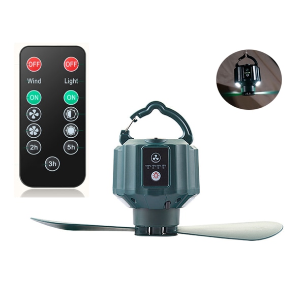 5200/10400mAh Oppladbar Fjernkontroll Timer Campingvifte 3 Gir Telt Takvifte med LED Lampe for Hjem Utendørs Seng