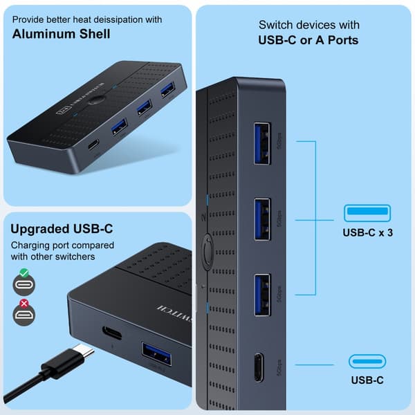 USB 3.0 Delingsbryter 2 Inn 4 Ut Enhetskontroller for Flere Datamaskiner