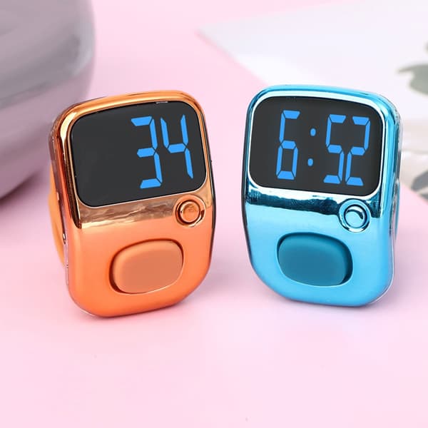 Oppladbar Flip-skjerm Digital Teller Klikker Timer Silikon Fingerstropp Silver