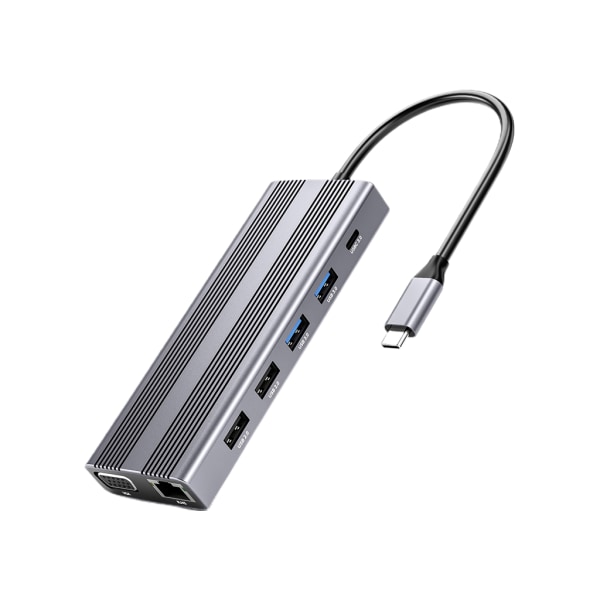 USB C Hub 3.0 12 in 1 100W PD -telakka jakajalla, kortinlukijalla ja erillisellä ääniliitännällä Windowsille, Macille ja Linuxille