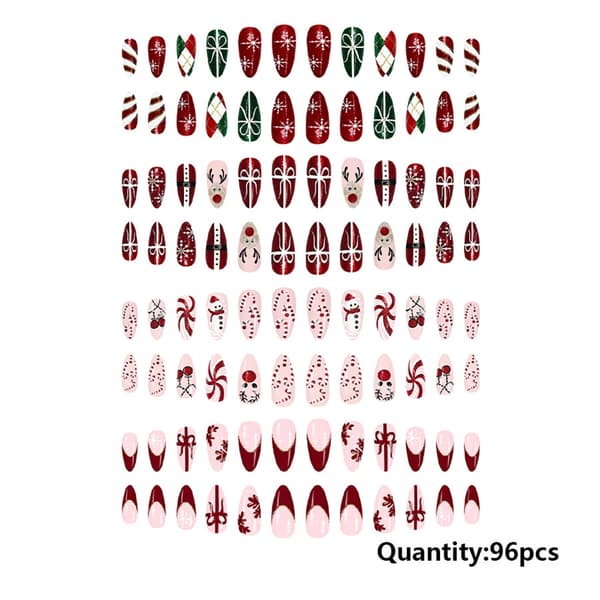 96 delar/set Holiday False Nail Set Glitters Snowflake Christmas Designs