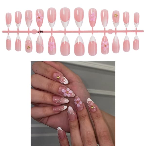 Pärlaccent Press-On Manikyr Rosa Fransk Kant 24 st Bröllopsset
