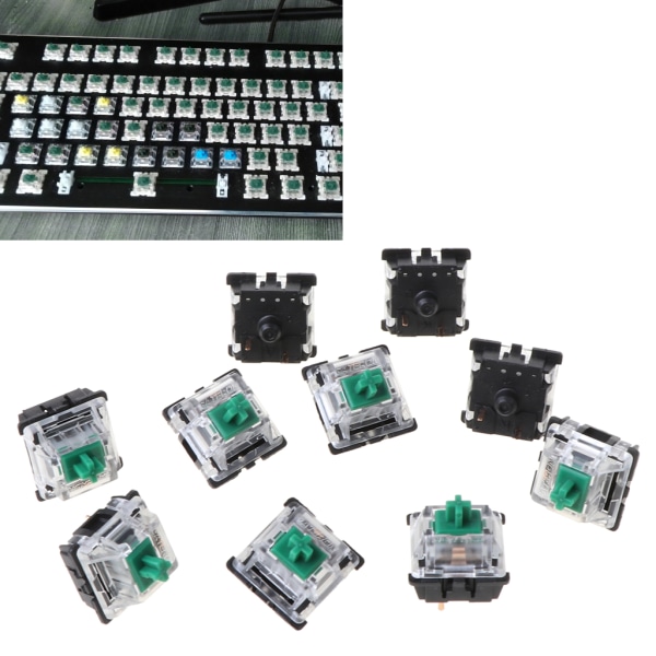 10st/pack 3Pin Switch Grön Gateron MX Switchar Transparent för case Mekanisk