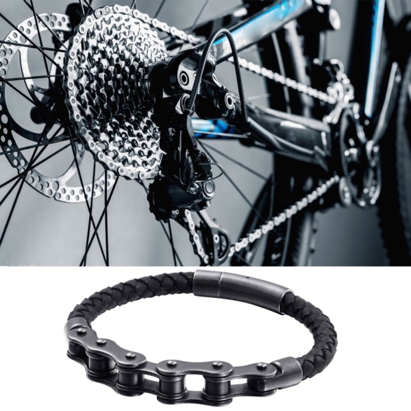 Cyklar Mekaniskt Kedjearmband Svart Handvävt Läderarmband Enkellagers Manschettknapp Armband Smycken Present för män