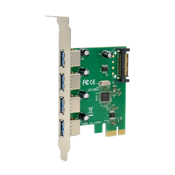 PCI E VL805 Fyrports USB 3.0 Super High-Speed Thermal Control Expansion Card USB HUB, 15PIN power för PC Miner