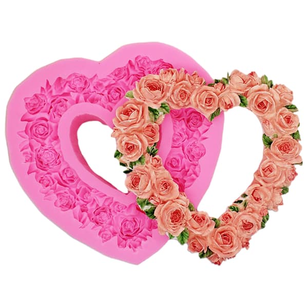 Silikon 3D Hjerte Roseformet Valentinsdag Fondantform Preget Kjærlighetskransform