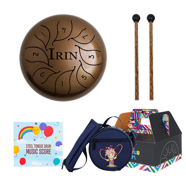 5,5 tommer 14 cm Ståltromme med tunger 8 toner C-dur Stemt Slagverksinstrument Handpan Tromme med Veske, Notebok, Køller