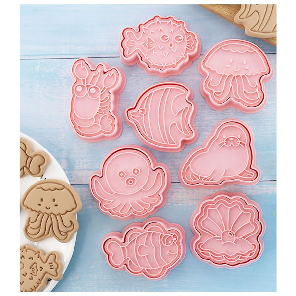16 st marindjur kexskärare Kakstämplar Fondant Mould Plast Cookie Cutters Köksbakningsmaterial