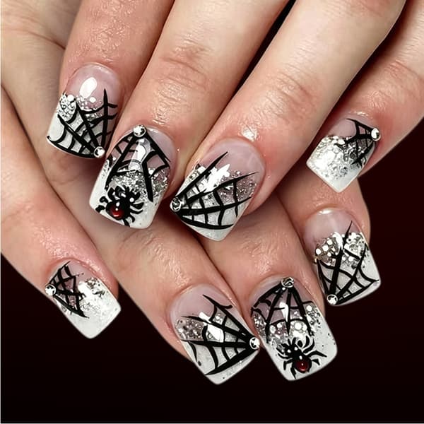 Halloween Web Mønster Press On Manicure Sæt til Temafest Stil