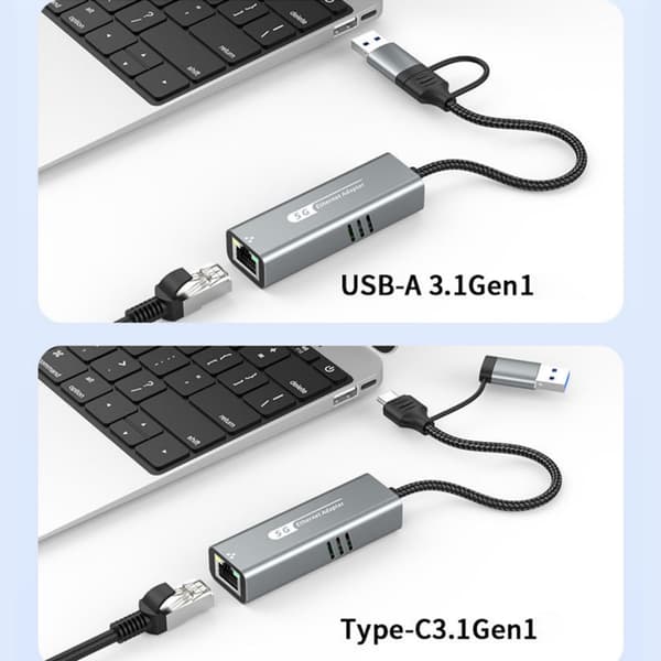 USB 5G Gigabit Netværksadapter USB3.0 Type C Kompatibel til PC og Laptop