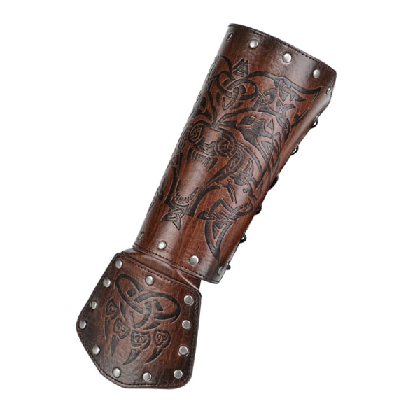 Justerbara medeltida präglade armbandshållare Vintage konstläder Riddarhandskar Vikingarmband Läderarmskydd Brown A