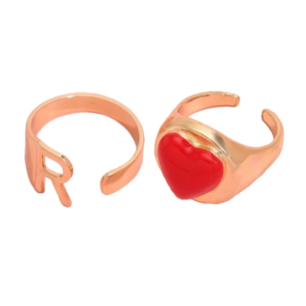 2 st Letter Love Heart Ringar för kvinnor Flickor Alloy Alfabet Namn Öppna Ringar Set null - S