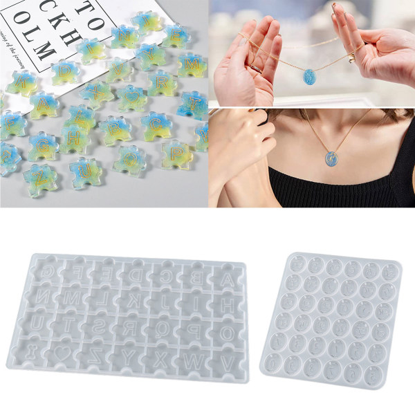 Alphabet Puzzle Jigsaw Form Bokstavsnummer Ovalt hänge DIY Resin Mould null - 2