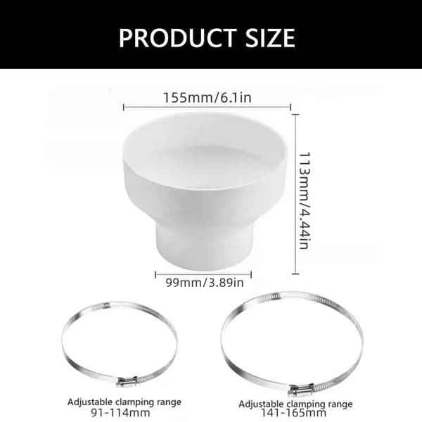 Pyöreät putken ilmanvaihtoadapterit 150 mm - 100 mm, parannettu kestävyys
