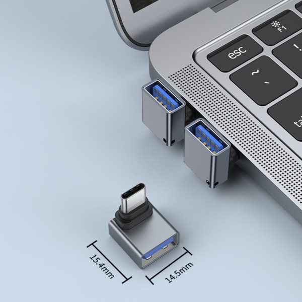 USB 3.0 hona till typ C hane 90 graders rät vinkel förlängningsadapter USB C Uppåt nedåt OTG-kontakt för bärbar dator Grey