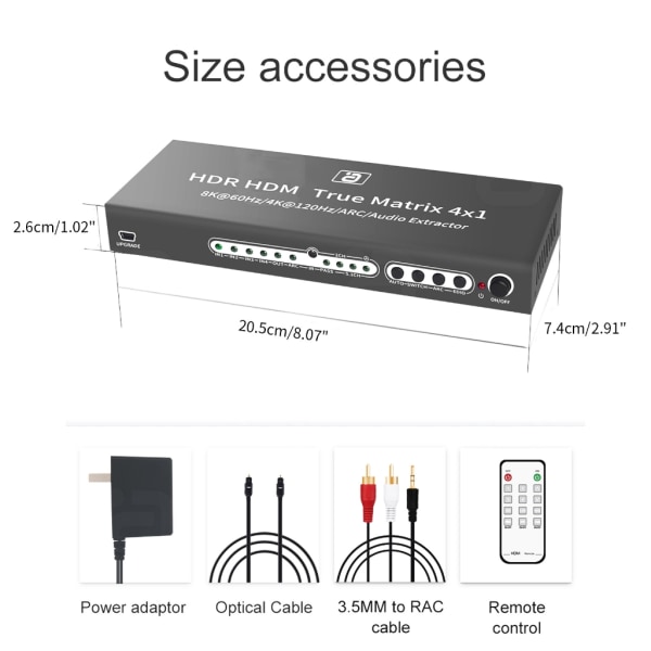 HD37 HDMI2.1 8K Switcher med Remote Audio Extractor Splitter Sömlös signalväxling för hemmabio och spel EU