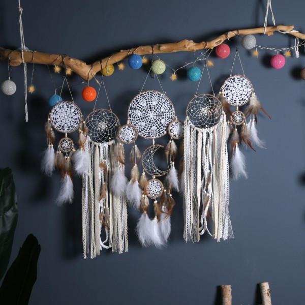 5 st Runda Makrame Drömfångare Vägghängande Bohemian Feather Dreamcatcher Heminredning Flicka Barn Barnkammare Ornament Art 9239