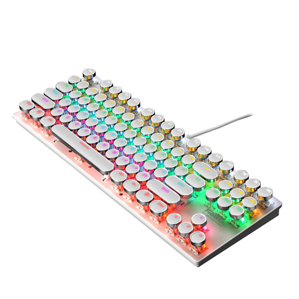 Trådbundet 87 Tangenter Grön Axel Punk Mekaniskt Tangentbord Metallpanel Rund Knapp RGB LED Bakgrundsbelysning USB-Tangentbord för Laptop