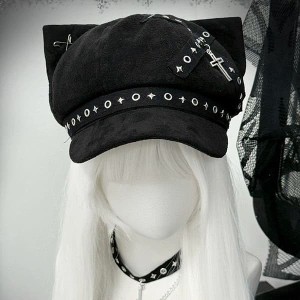 Basker Eyelet Painter Hat Cabbie Hat Kitten Ear Subkulturell Hodeplagg