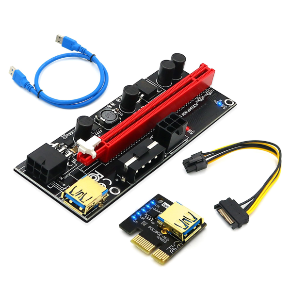 PCIE Riser 009S Plus förlängningskabeladapter PCIE 1X till 16X Riser Card USB 3.0-kabel GPU 6Pin till Sata för grafikkort