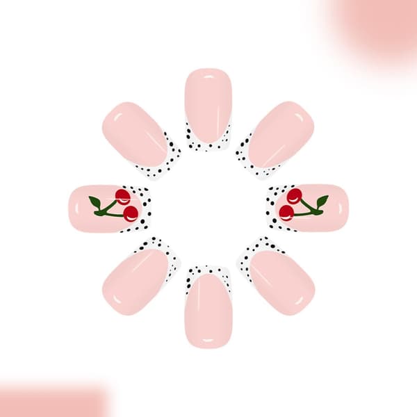 Fransk Tip Kunstige Negle Hvid Baggrund Sorte Prikker Blomstermønster 24 stk