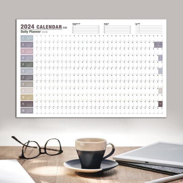 2024 Skrivbordskalender, 12 månaders Skrivbordskalender Väggkalenderkombination, 2024 Höjdpunktshelger, Planeringskalender, Tjockt papper