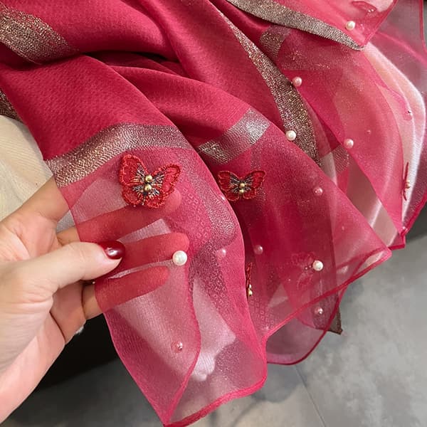 Fjärilsdesign Broderad Polyester Sjal Lätt Stola 13