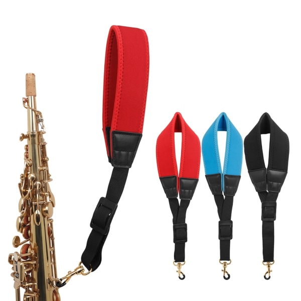 Saxofonhalsrem med justerbar längd Mjuk saxofon Nylon Andningsrem Vadderad Uppgraderad för alt- och tenorsaxofon Red