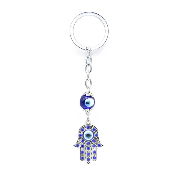 Hamsa Hand Nyckelring för Evil Eye Silver Nyckelring Fatima för skydd Berlocker Blå Lycka till Nyckelhållare för Attachin