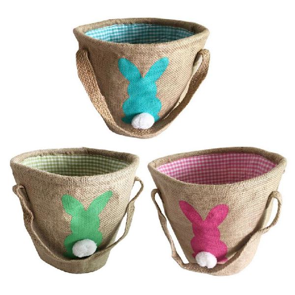 för Creative Easter Bunny Jute Tote Print Kaninkorg Bär ägg Candy Ba Blue