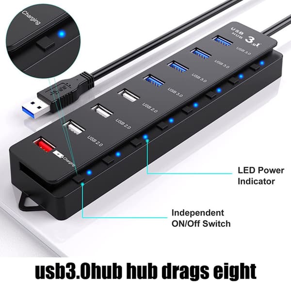 8 Port USB Hub USB 3.0 2.0 Hub Multi USB Port Hub USB Multiple Port Adapter