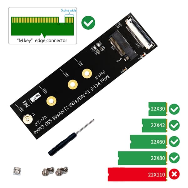 Mini PCIe Slot Udvidelseskort Understøtter M.2 NVME NVMe Solid Disk Installation