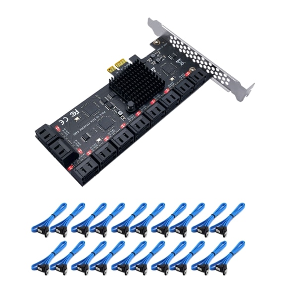 PCIE SATA-kort 20 portar, med 20 SATA-kablar 6 Gbps 1X SATA 3.0 PCIe-kort PCIE SATA-expansionskort med hög precision Blue line