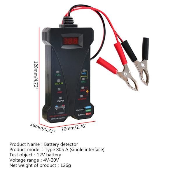 Högprecisions 12V batterigeneratortestare Digital batteridetektorer LED-indikator Exakt bildiagnosverktyg