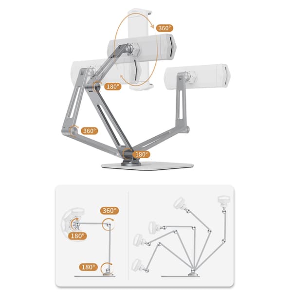 BONERUY Folding Justerbar Tablett Riser Rack Legering Bordsplatta Telefonhållare Bärbar Universal Halkfritt Ställ 5-9 tum Silver