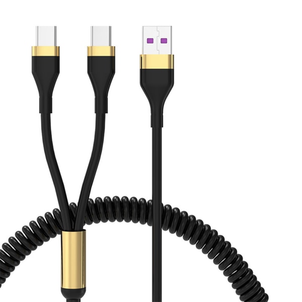 Dobbel Type C Fjærforlengelse Ladekabel Strøm opptil To USB C-enheter Samtidig Støtter 5A Hurtiglading Fleksibel