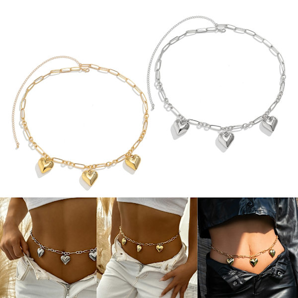 Enkellagers hjärthängande midjekedjor Summer Beach midjekedja Boho Body Chain magsmycken för kvinnor och tonårsflickor Silver