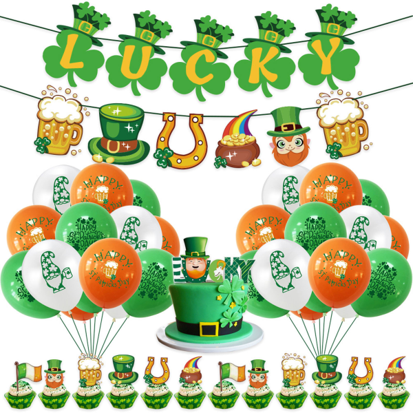 Patrick's Day Dekoration Set Lucky Clover för Banner Gnome Balloons Cake Toppers null - Set 2