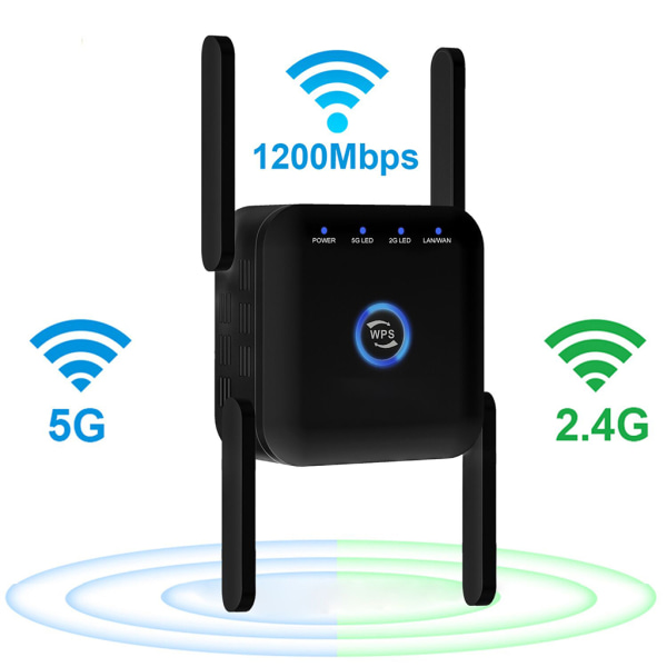 5G Wifi-signalförstärkare Long Range Wifi Repeater Wi-Fi Network Extender 1200Mb 5Ghz trådlös wi-fi-booster Black UK