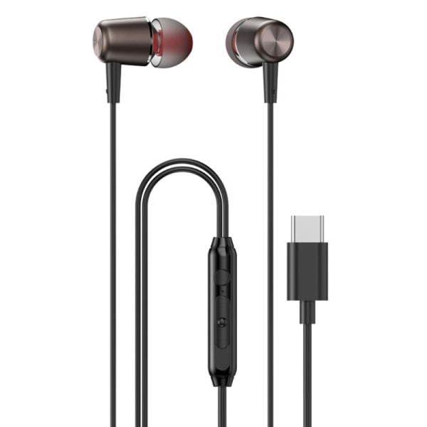 Universal USB C-hörlurar Typ C Magnetic Wire-hörlurar för telefoner och surfplattor USB C-enheter Inbyggd mikrofon och volymkontroll Black