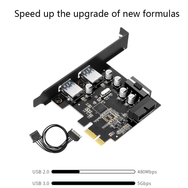 PCI-E till 2-portar USB 3.0 expansionskort PCI för Express Desktop External Controller Adapterkort med 19-stifts power