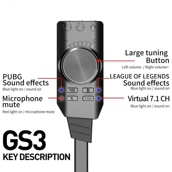 USB Eksternt Lydkort Adapter Virtuell 7.1 Kanal for PC Gaming Headset