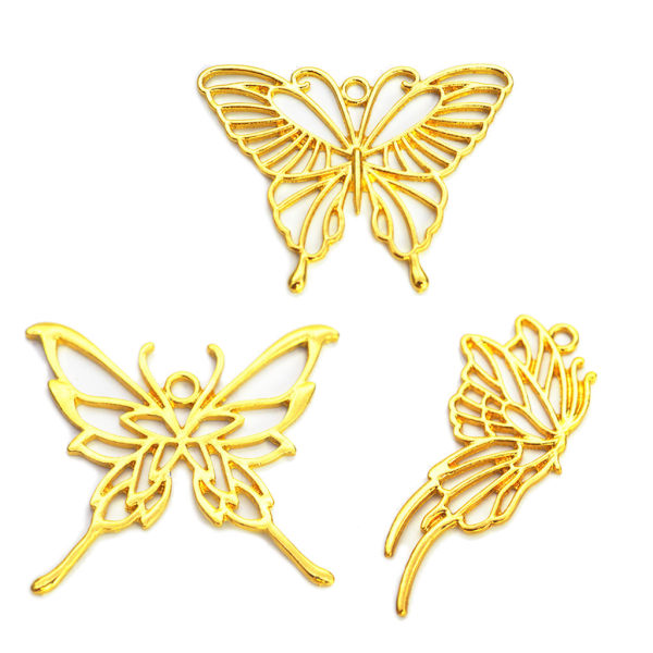 3x guld för fjäril metallram hängsmycke Öppen raminställning UV-harts smycken gör DIY för press Flower Craft halsband