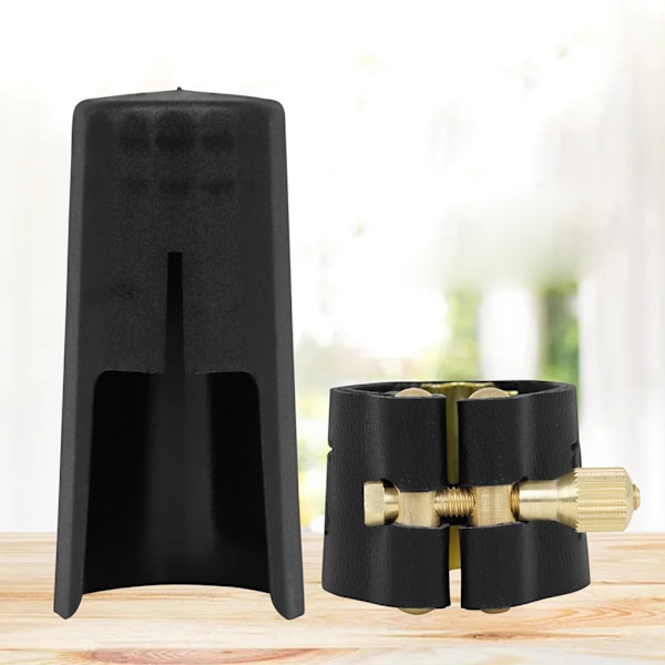 PU Läder Sax Ligature Fästelement med cap Lättviktstillbehör för Tenor Alt Saxphone Klarinett Munstycke Clip