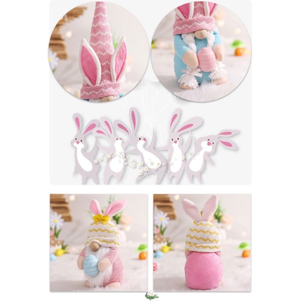 3st påskhare Gnome Håller ägg fyllda dockor prydnad för påskfestival Fest Bordsskiva dekoration rekvisita