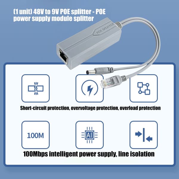 Højtydende 48V til 12V POE Splitter Vandtæt Hus RJ45 Interfaces