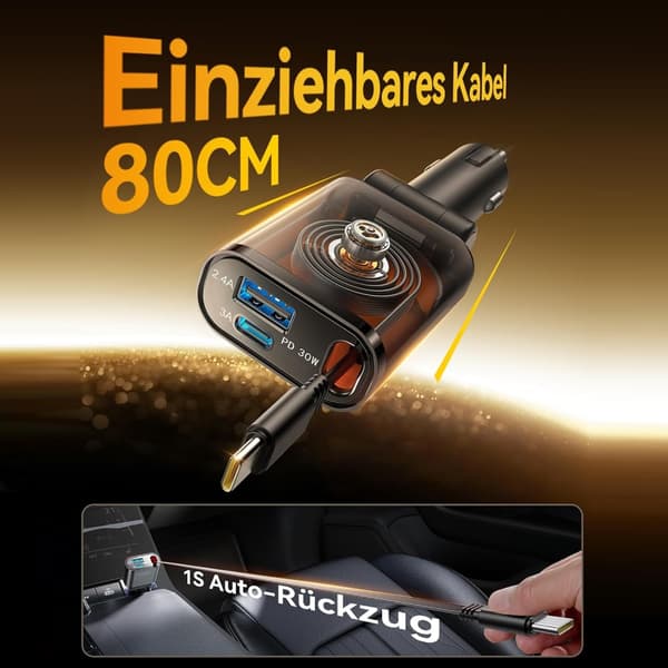 3 i 1 Billadere med USB C-blinking og liten USB for effektiv lading