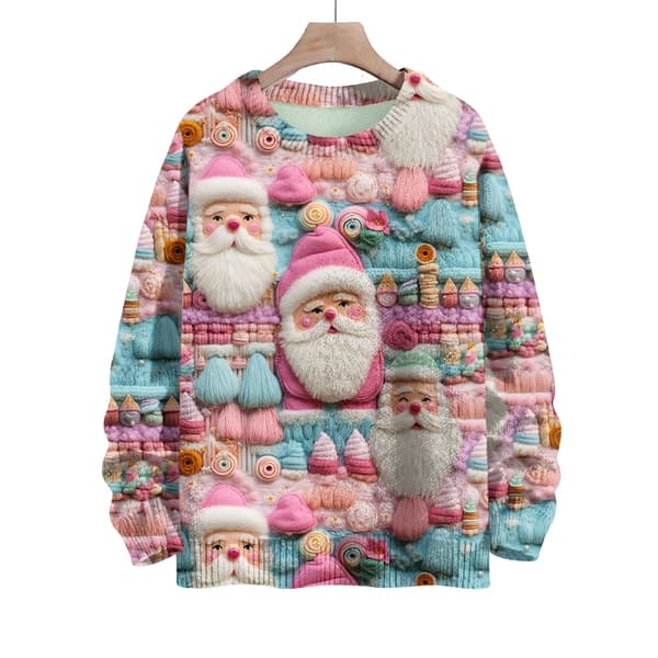 Langærmet julepullover til kvinder 3D-juleprintet pullover sweatshirt Pink XXL